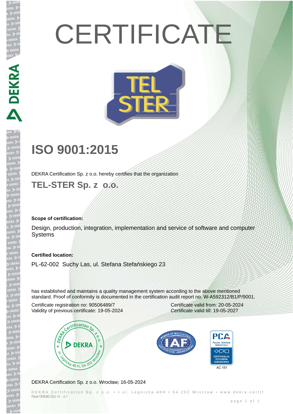 ISO 27001 | TEL-STER Sp. z o.o. Poland