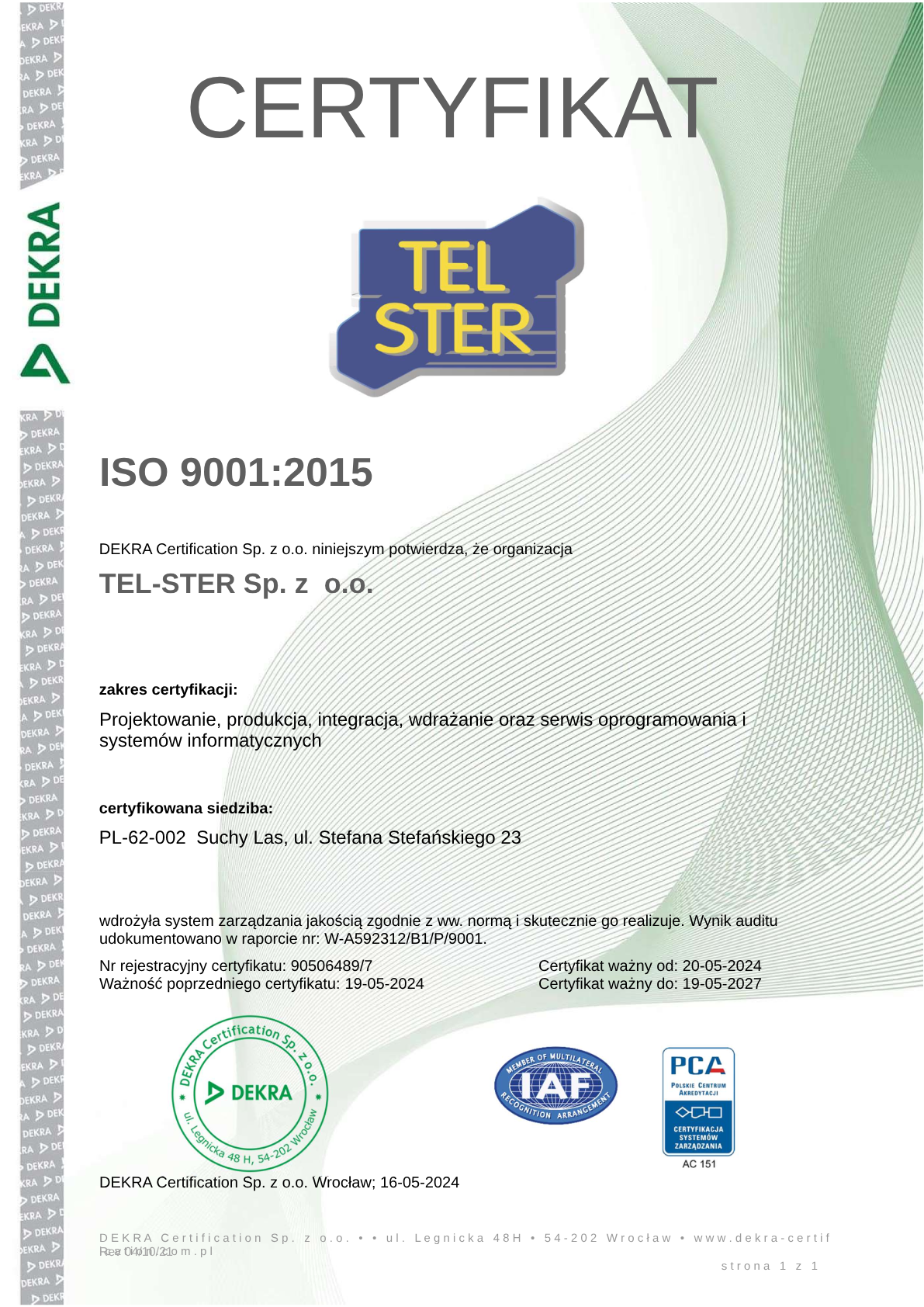 ISO 9001 | TEL-STER Sp. z o.o.